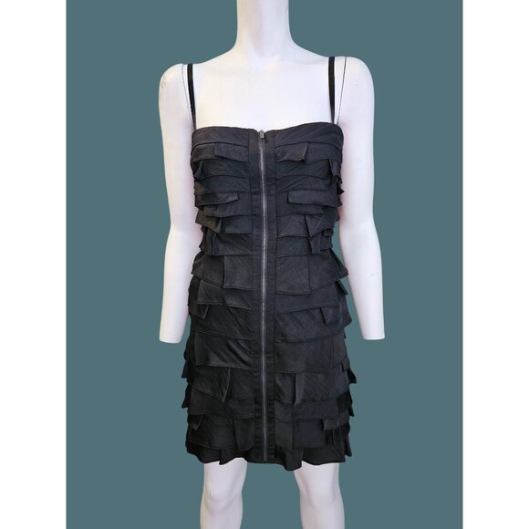 BCBGMAXAZRIA Brandie Tiered Ruffle Mini Front Zip Dress Women Size 4 - Picture 1 of 9
